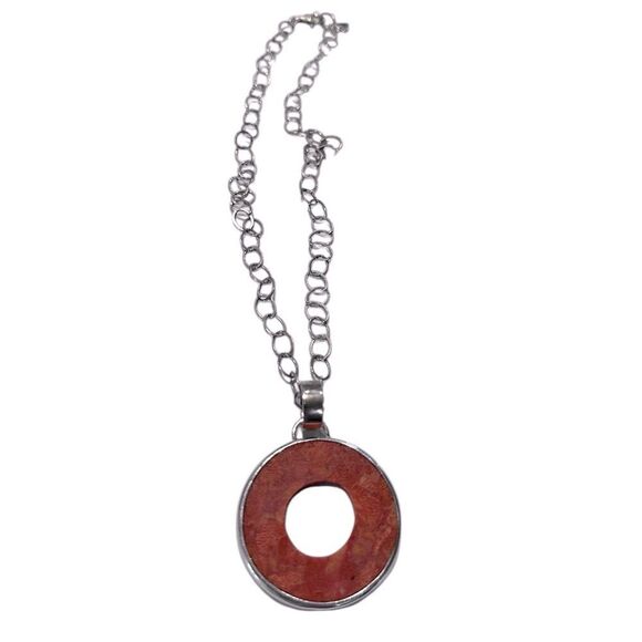 SILPADA N1564 Retired Sponge Coral Disc Pendant Sterling Silver Link Necklace - Picture 5 of 8